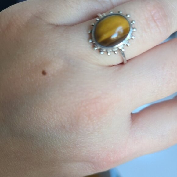 Vintage Boho Sterling Silver Brown Tiger's Eye Gemstone Cabochon Ring 6.5 - Picture 9 of 12
